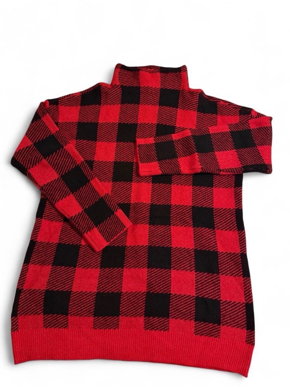 LOFT Red and Black Buffalo Check Turtleneck Sweater